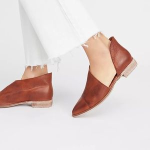 Free People Royale Half d'Orsay Leather Flat Shoes -  Whiskey Brown, 7 US